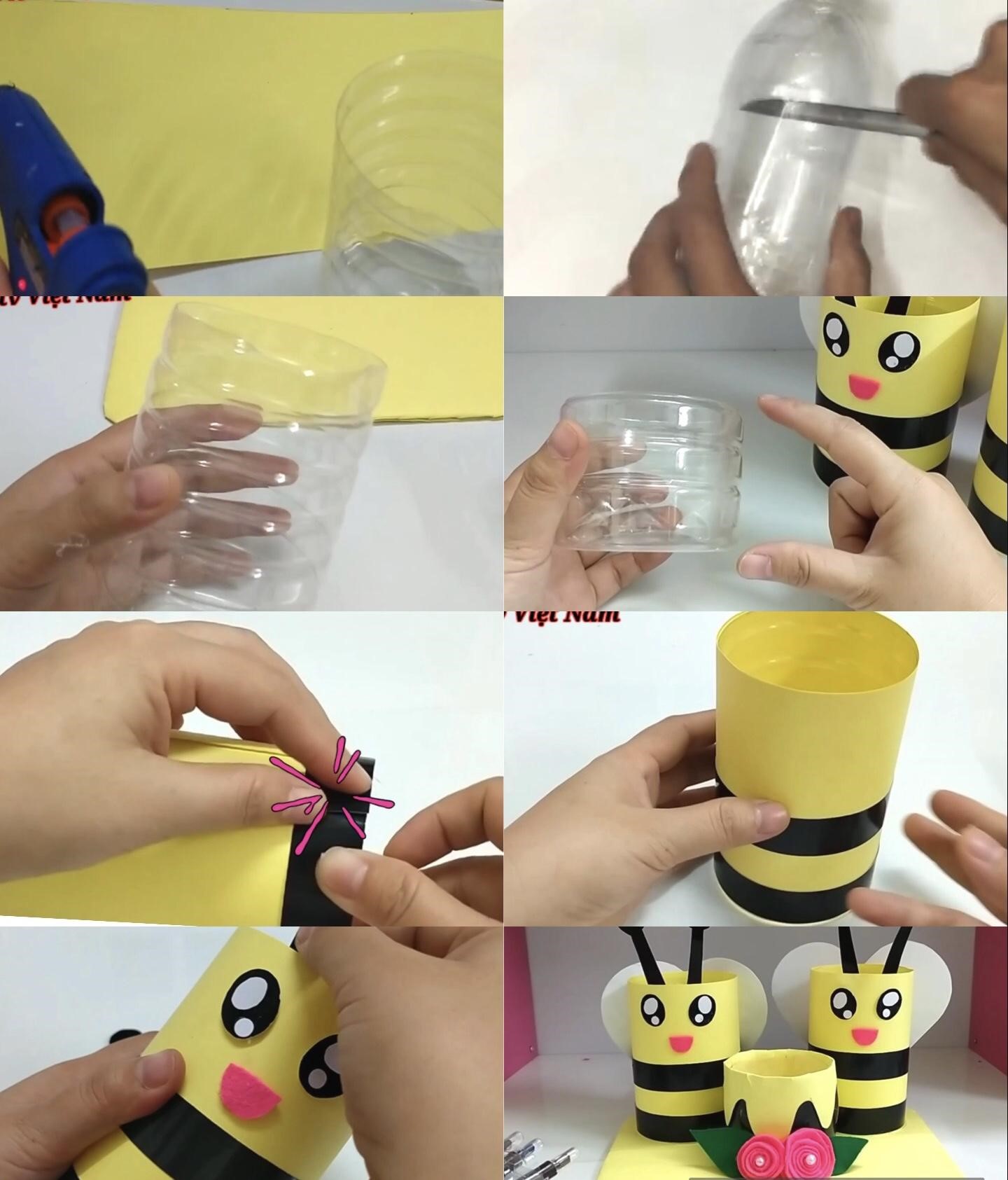 Các bước làm hộp bút cho bé từ chai nhựa