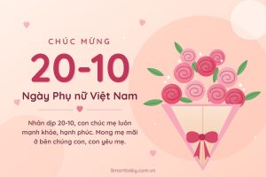 Thiệp chúc mừng 20-10 Ngày Phụ nữ Việt Nam nền hồng đào với bó hoa hồng thắt nơ, lời chúc gửi mẹ