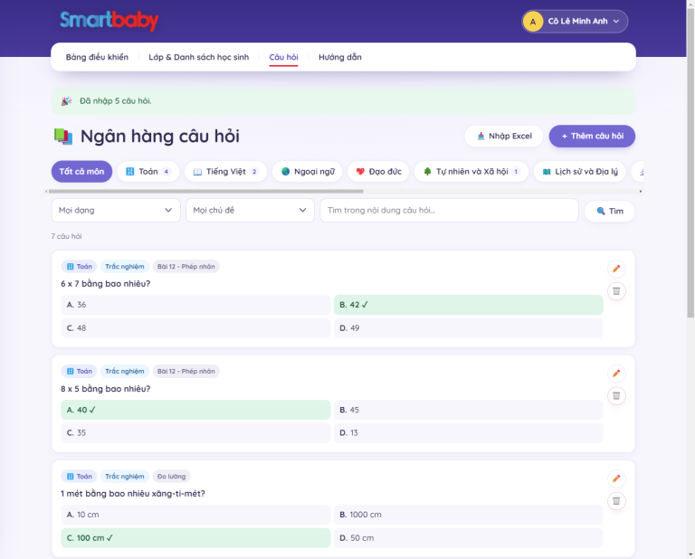 Tạo ngân hàng câu hỏi trắc nghiệm miễn phí, nhập nhanh từ Excel