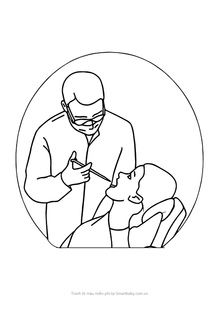 Tranh tô màu bác sĩ đẹp – nha sĩ khám răng cho cô bệnh nhân