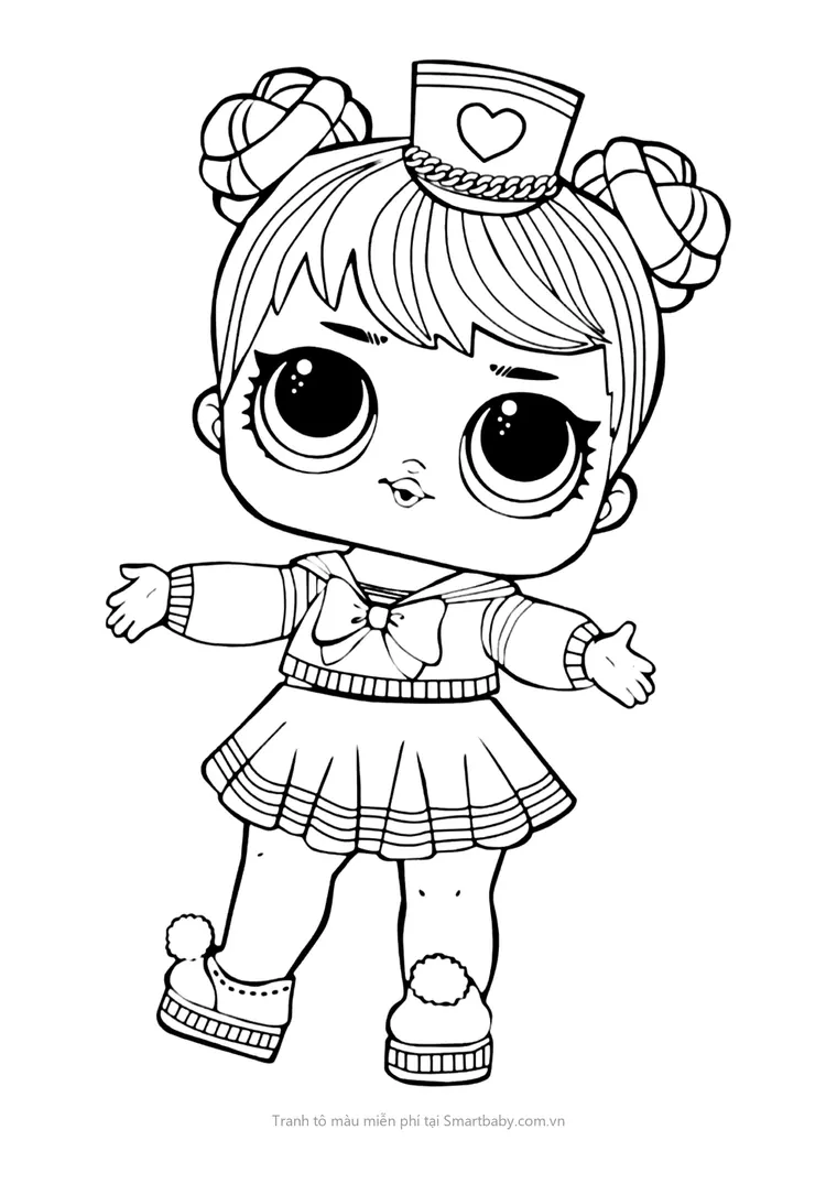 Tranh tô màu búp bê – búp bê LOL đội mũ áo thủy thủ