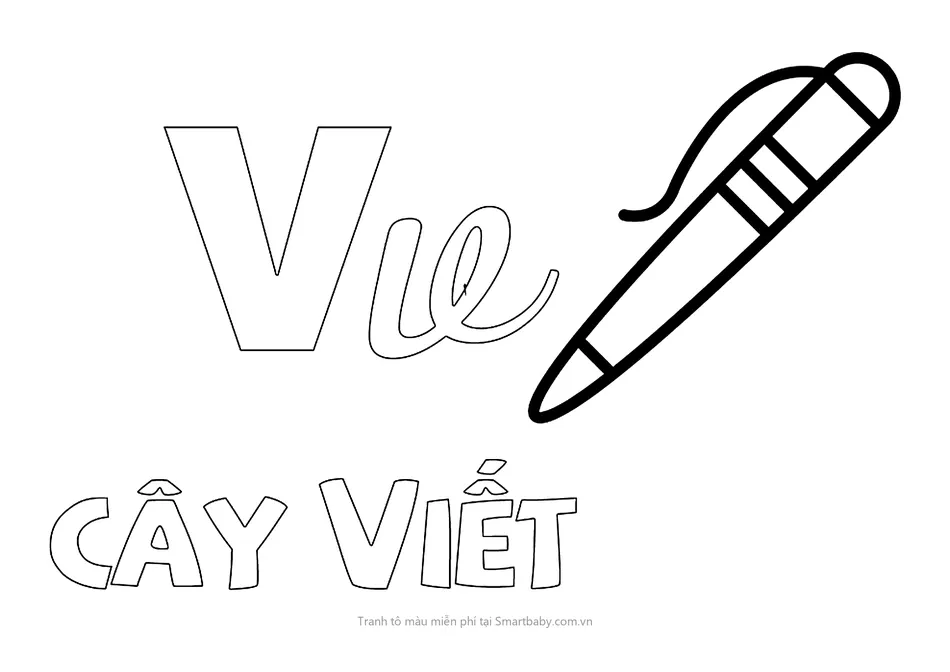Tranh tô màu cho bé 2 tuổi – chữ V và cây viết