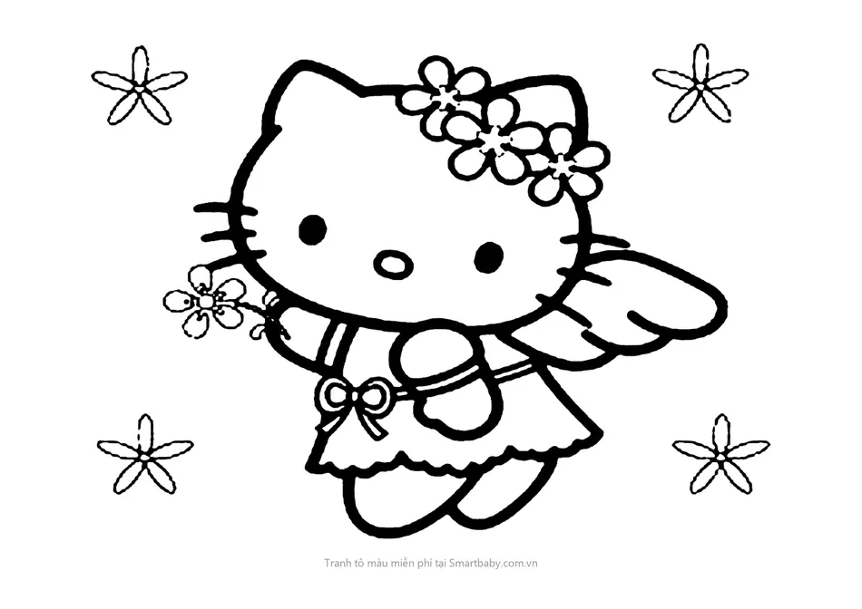 Tranh tô màu cho bé 3 tuổi – Kitty thiên thần cánh nhỏ