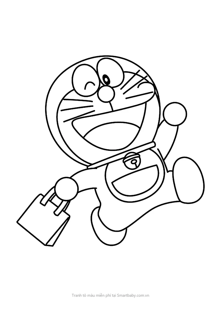 Tranh tô màu cho bé 3 tuổi – Doraemon xách túi chạy