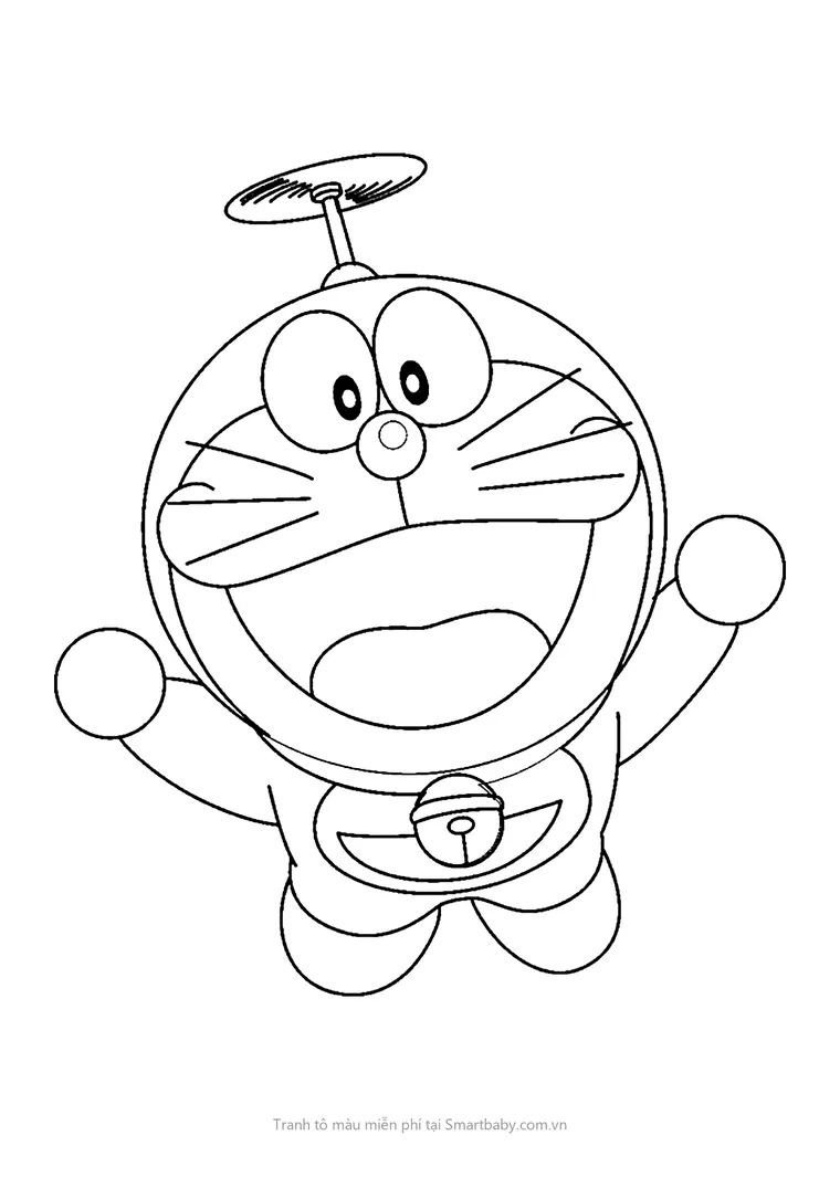 Tranh tô màu cho bé 4 tuổi – Doraemon đội chong chóng
