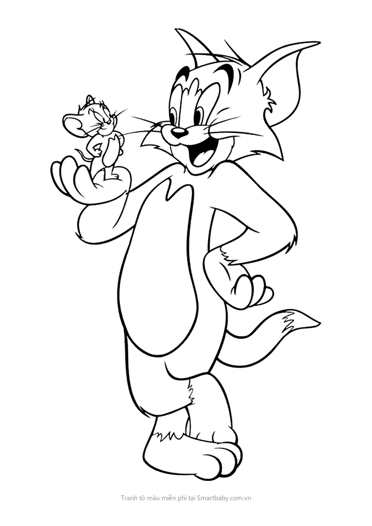Tranh tô màu cho bé 4 tuổi – Tom nâng Jerry trên tay