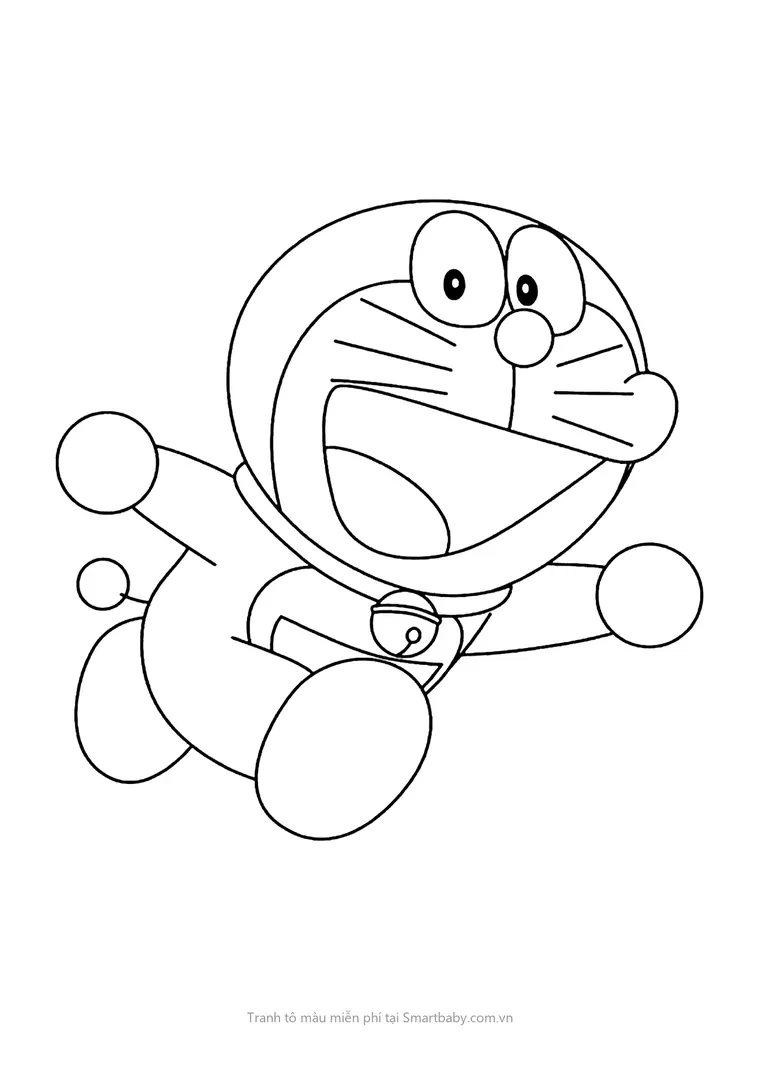 Tranh tô màu cho bé – Doraemon dang tay bay lượn