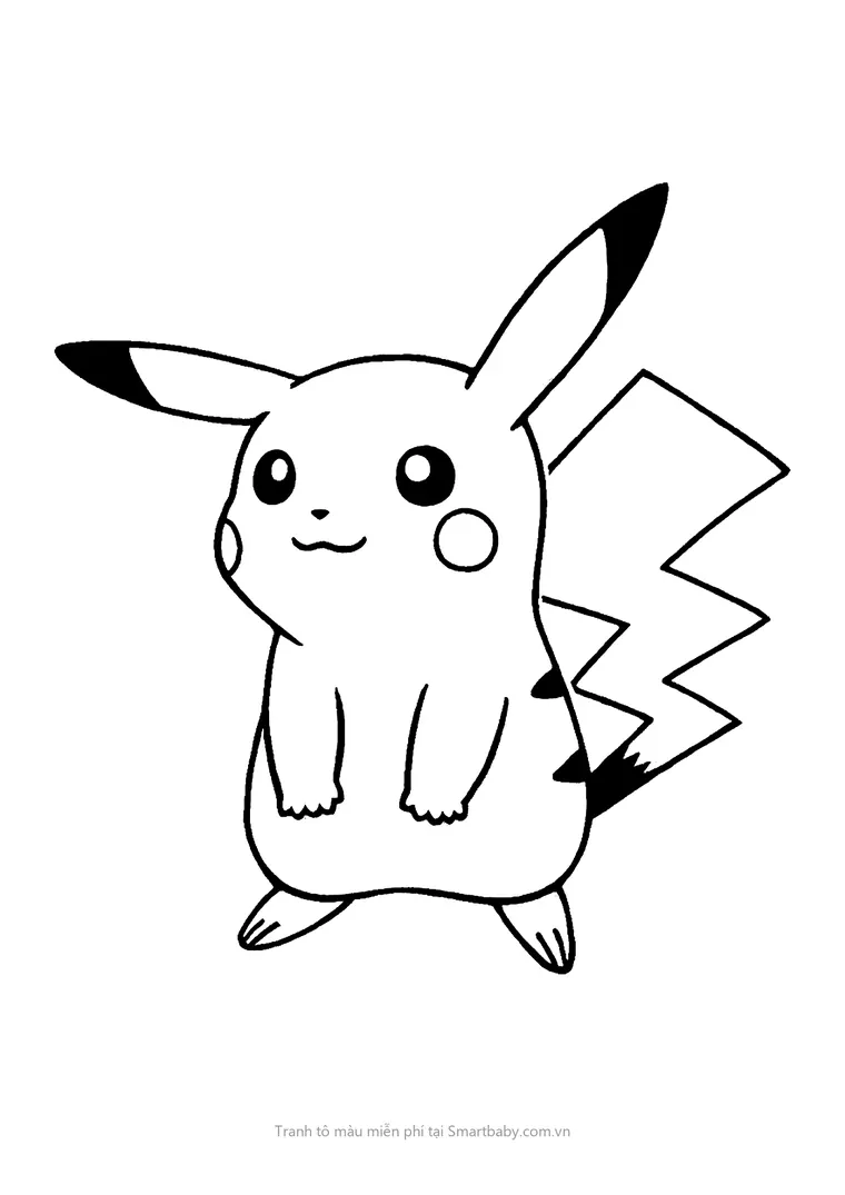 Tranh tô màu cho bé – Pikachu đứng ngoan