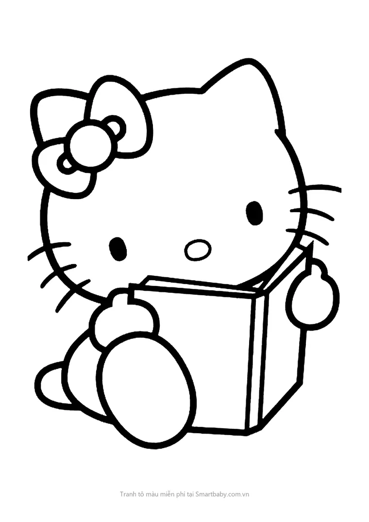 Tranh tô màu cho bé – Hello Kitty ngồi đọc sách