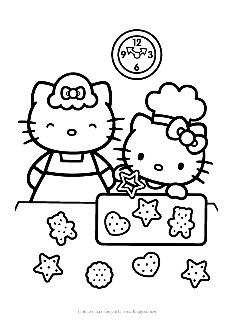 Tranh tô màu cho bé – Hello Kitty làm bánh quy cùng mẹ