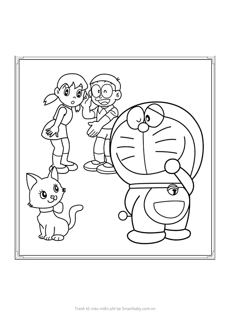 Tranh tô màu cho bé – Doraemon cùng Nobita và Shizuka