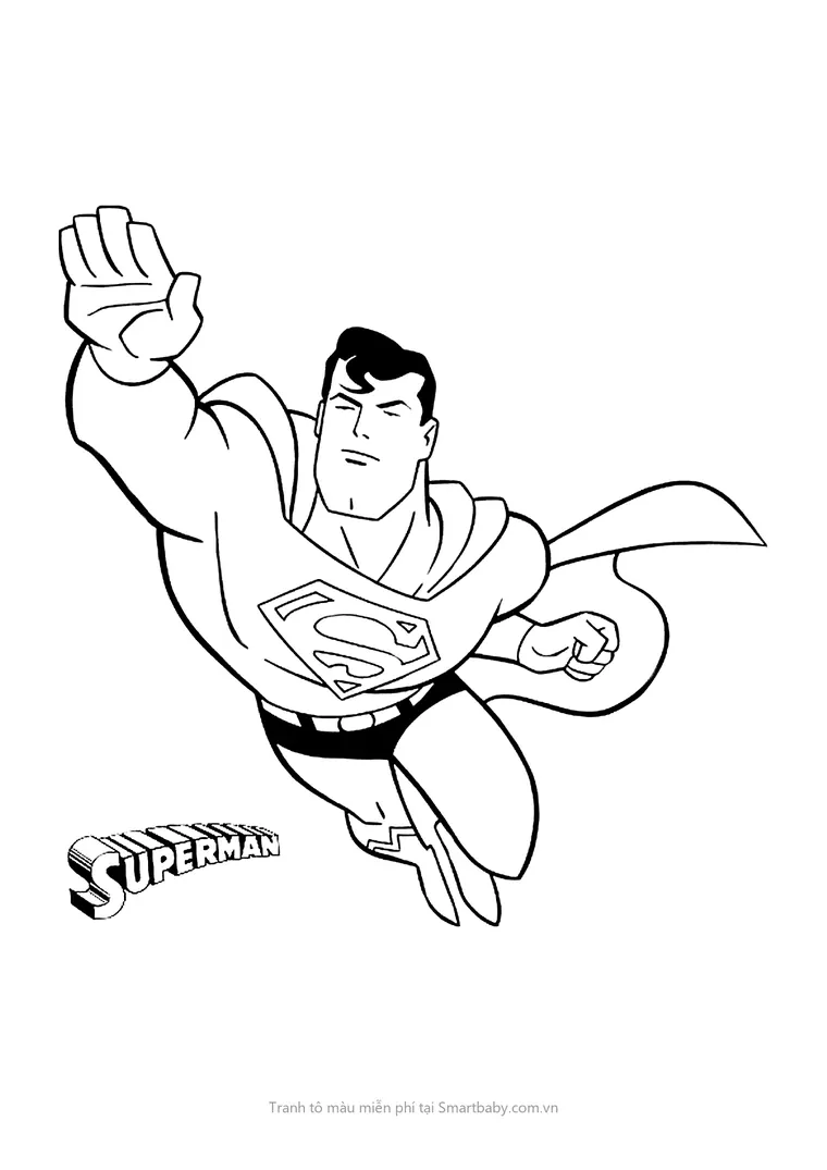 Tranh tô màu cho bé – Superman giơ tay bay lên