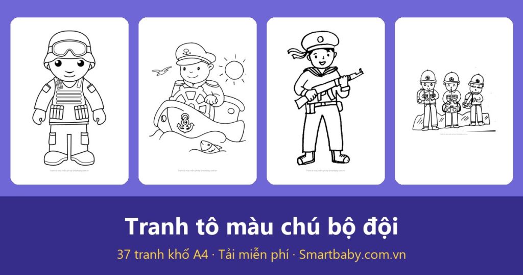 Tranh tô màu chú bộ đội: 37 mẫu bộ đội nhí, hải quân cho bé