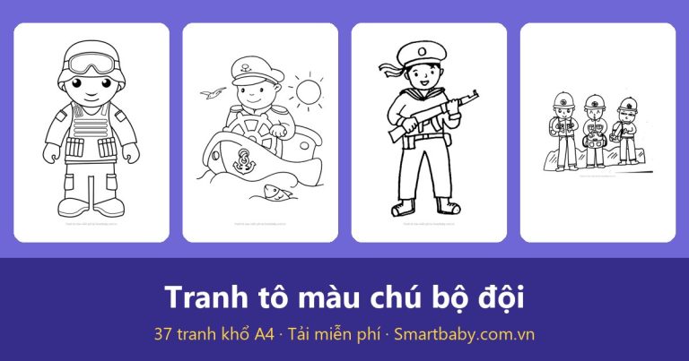 Tranh tô màu chú bộ đội: 37 mẫu bộ đội nhí, hải quân cho bé