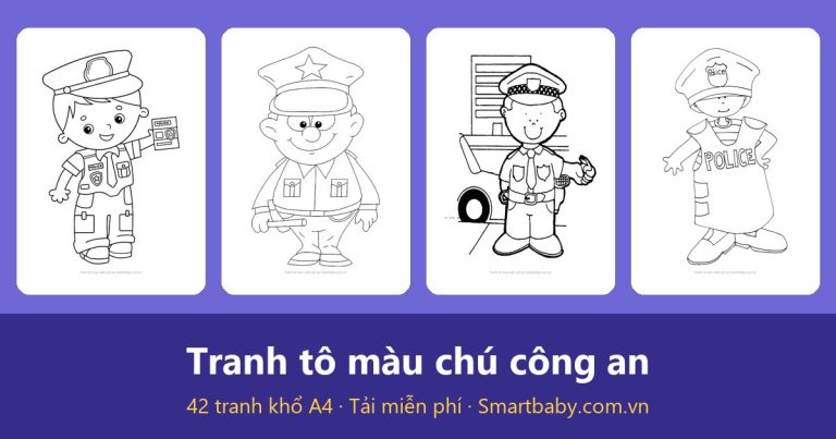 Tranh tô màu chú công an: 42 mẫu cảnh sát, xe tuần tra cho bé
