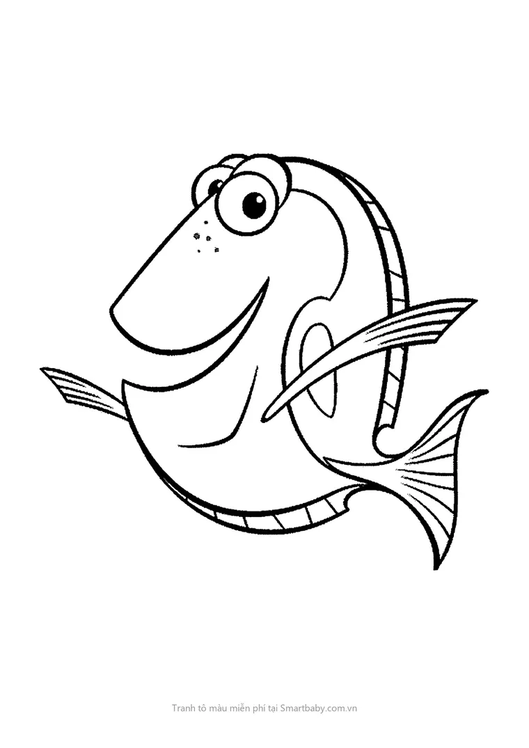 Tranh tô màu con cá – cá Dory vui vẻ