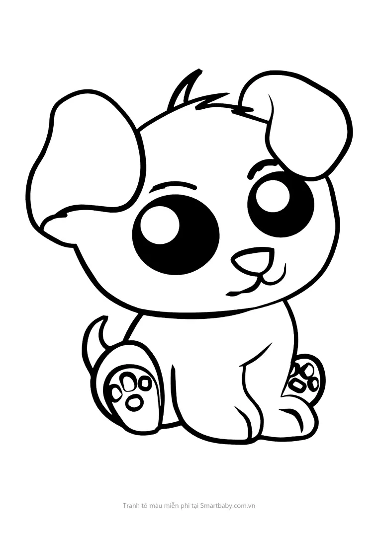 Tranh tô màu con chó – cún chibi mắt to tròn