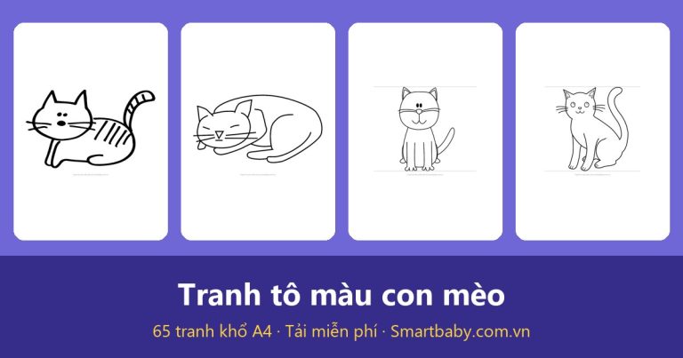 Tranh tô màu con mèo: 65 mẫu mèo con, mèo mẹ và mèo Noel
