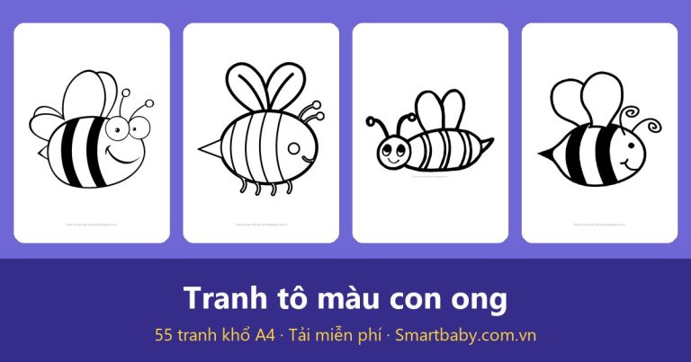 Tranh tô màu con ong: 55 mẫu ong mật, tổ ong và hoa cho bé