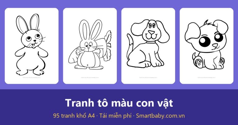 Tranh tô màu con vật: 95 mẫu thú nuôi, thú rừng, chim và cá