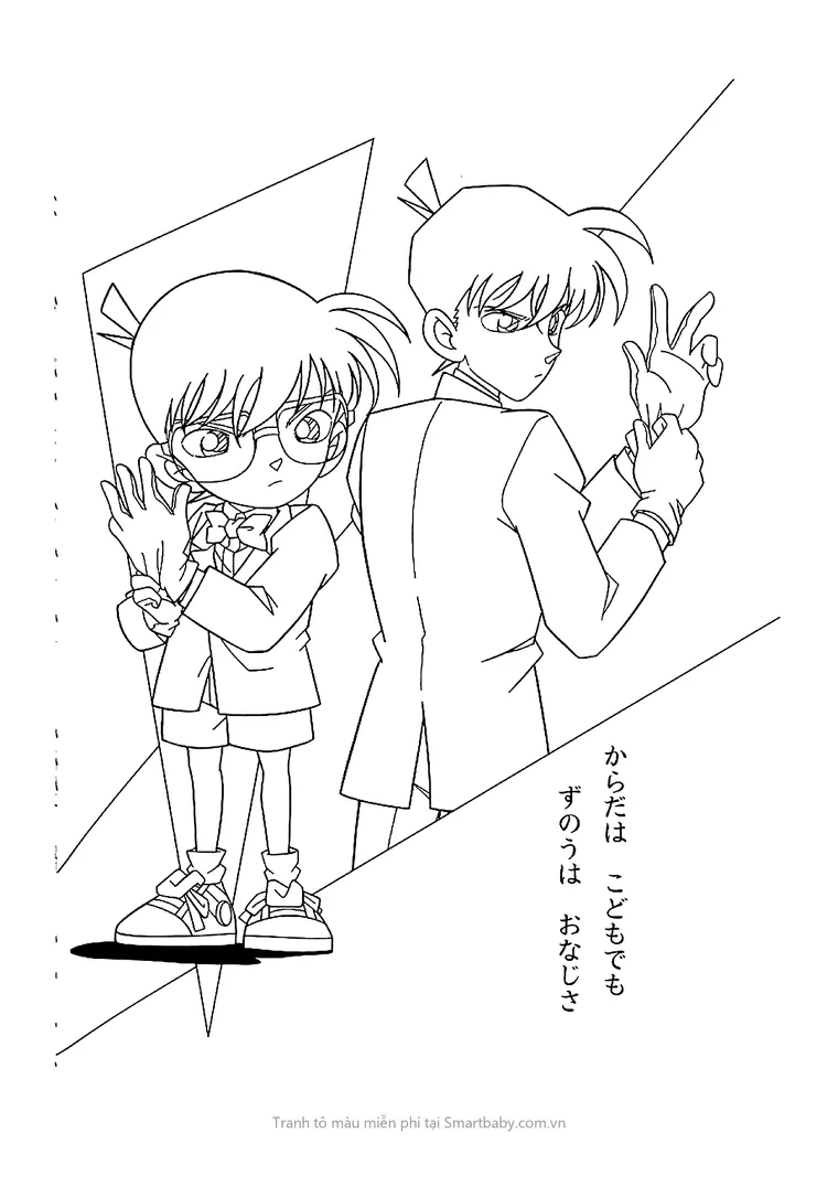 Tranh tô màu Conan – Conan và Shinichi tựa lưng nhau