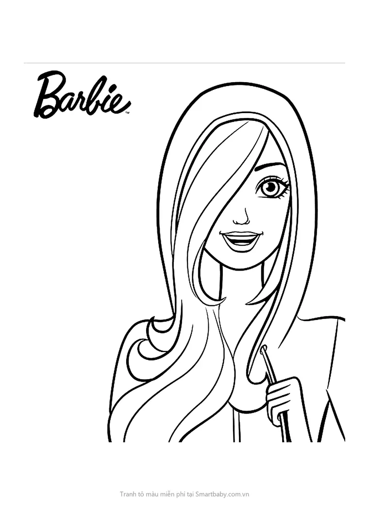 Tranh tô màu công chúa Barbie – tóc dài che một bên mắt