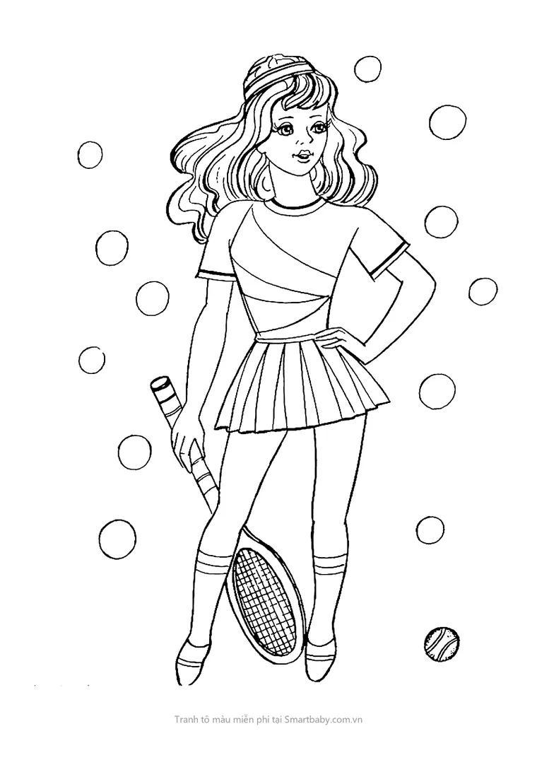 Tranh tô màu công chúa Barbie – Barbie chơi tennis