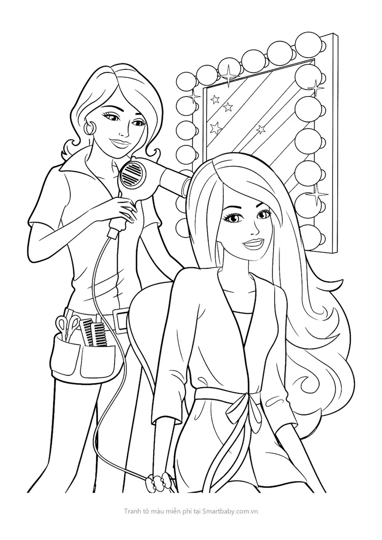 Tranh tô màu công chúa Barbie – Barbie ở tiệm làm tóc