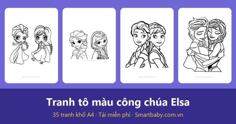 Tranh tô màu công chúa Elsa: 35 mẫu Elsa, Anna và Olaf cho bé