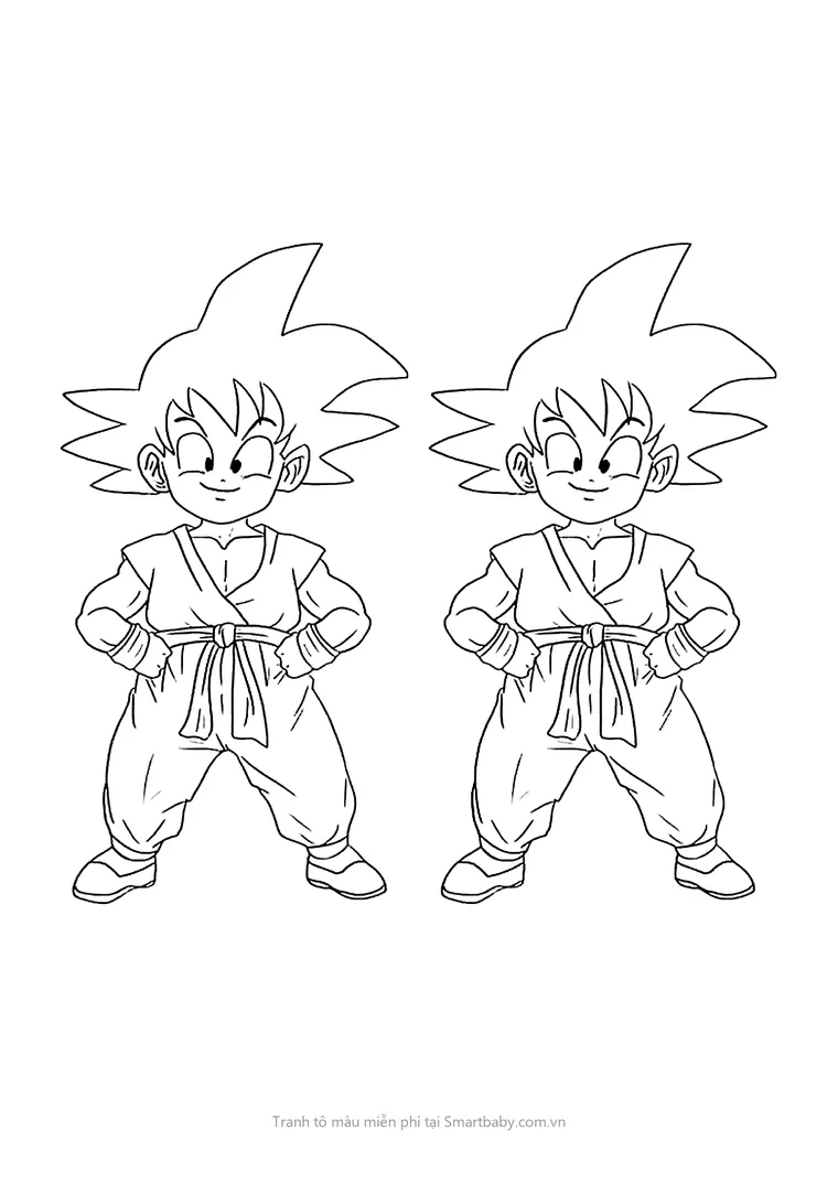 Tranh tô màu Goku – hai Goku nhí đứng chống nạnh