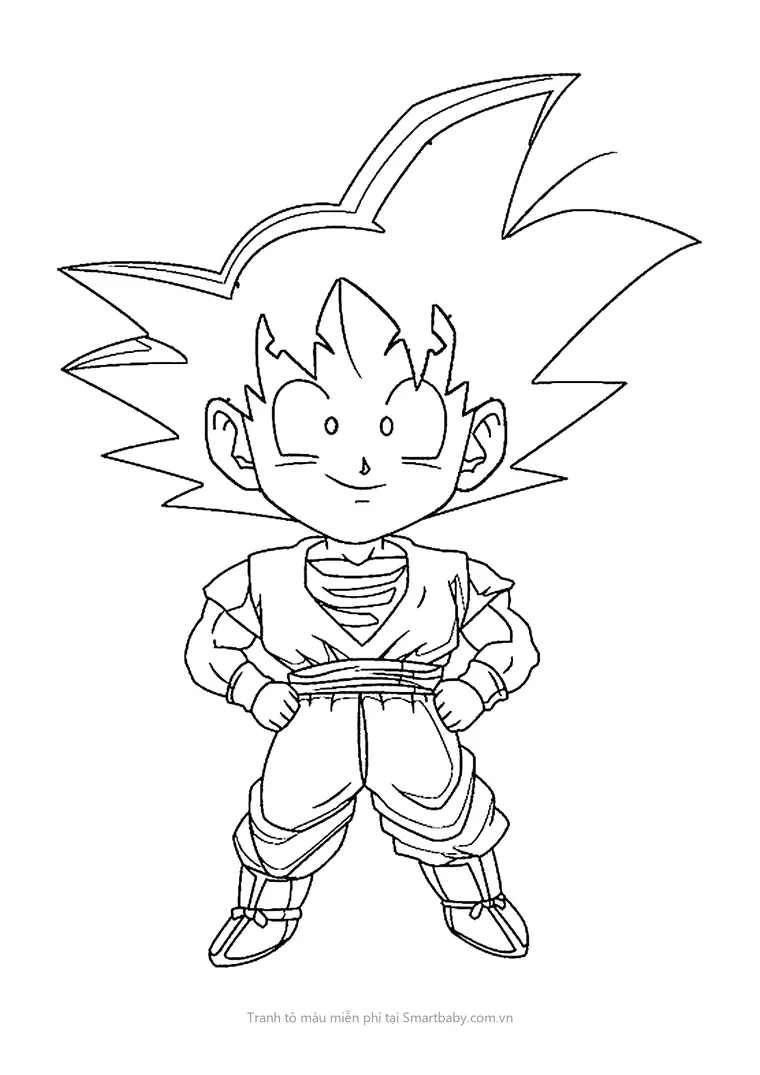 Tranh tô màu Goku – Goku chibi chống nạnh cười hiền