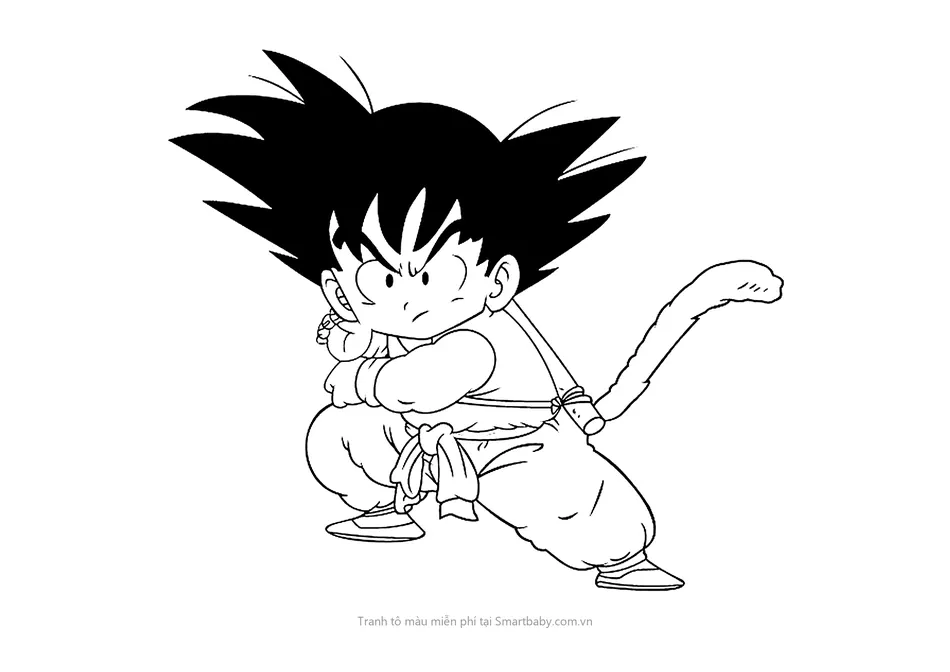 Tranh tô màu Goku – Songoku nhí khoanh tay, đuôi khỉ vểnh cao