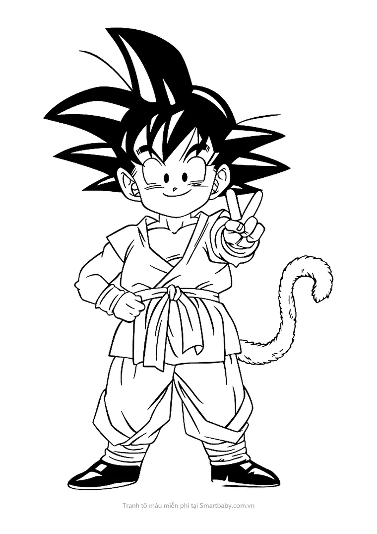 Tranh tô màu Goku – Goku nhí giơ tay chữ V