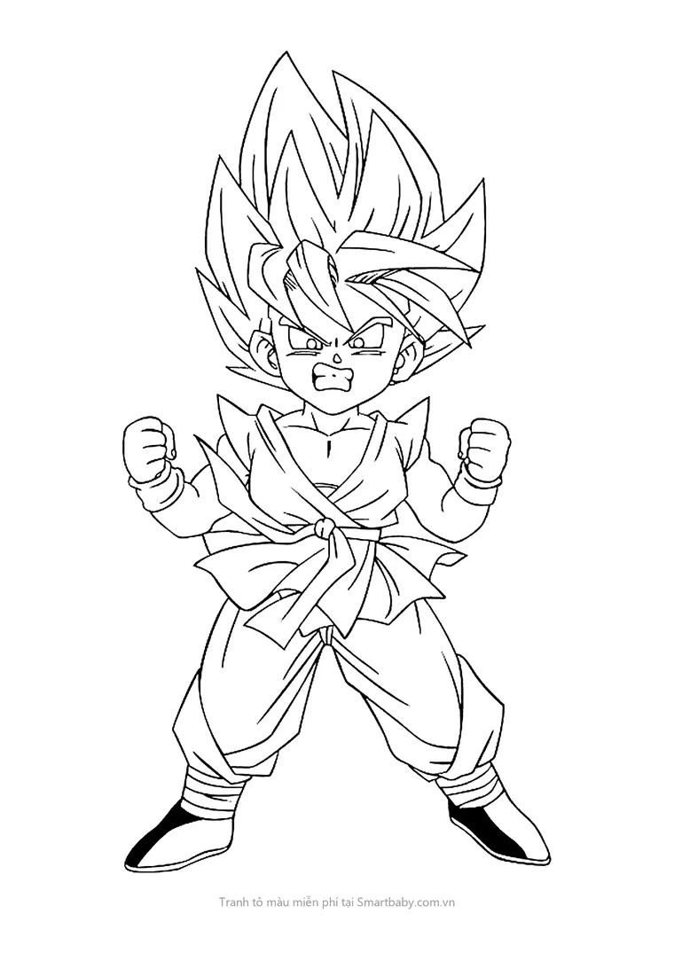 Tranh tô màu Goku – Goku chibi gồng sức hét to