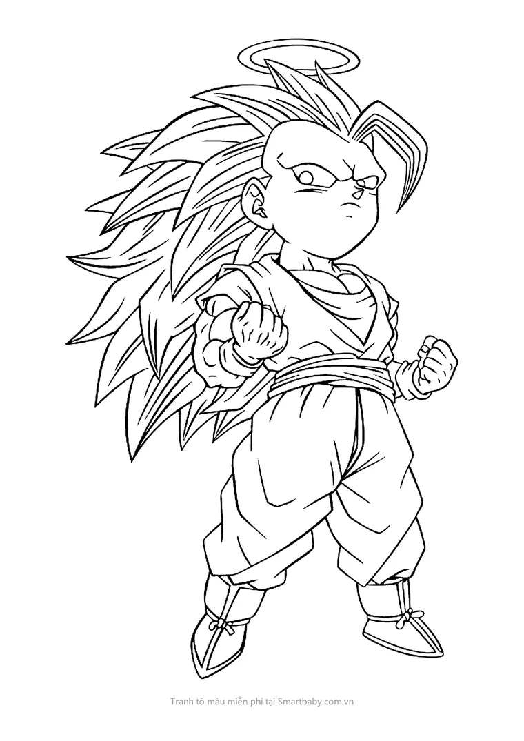 Tranh tô màu Goku – Goku chibi tóc dài có vòng hào quang