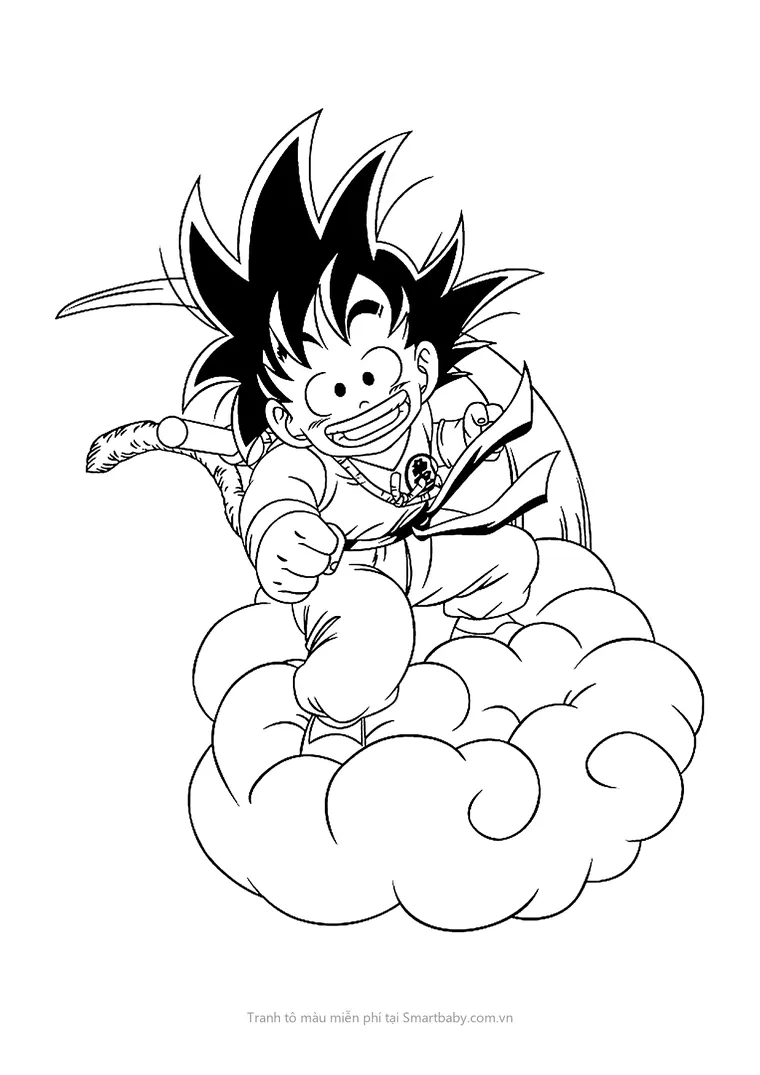 Tranh tô màu Goku – Songoku nhí cưỡi cân đẩu vân