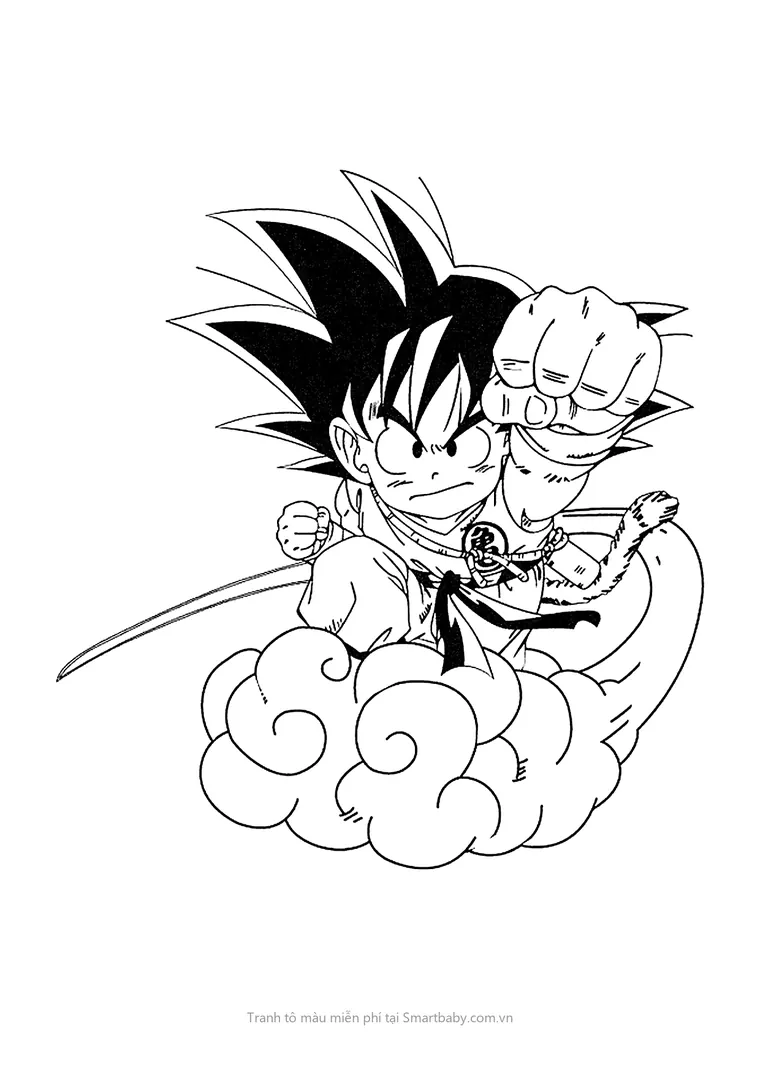 Tranh tô màu Goku – Songoku nhí tung quyền trên cân đẩu vân