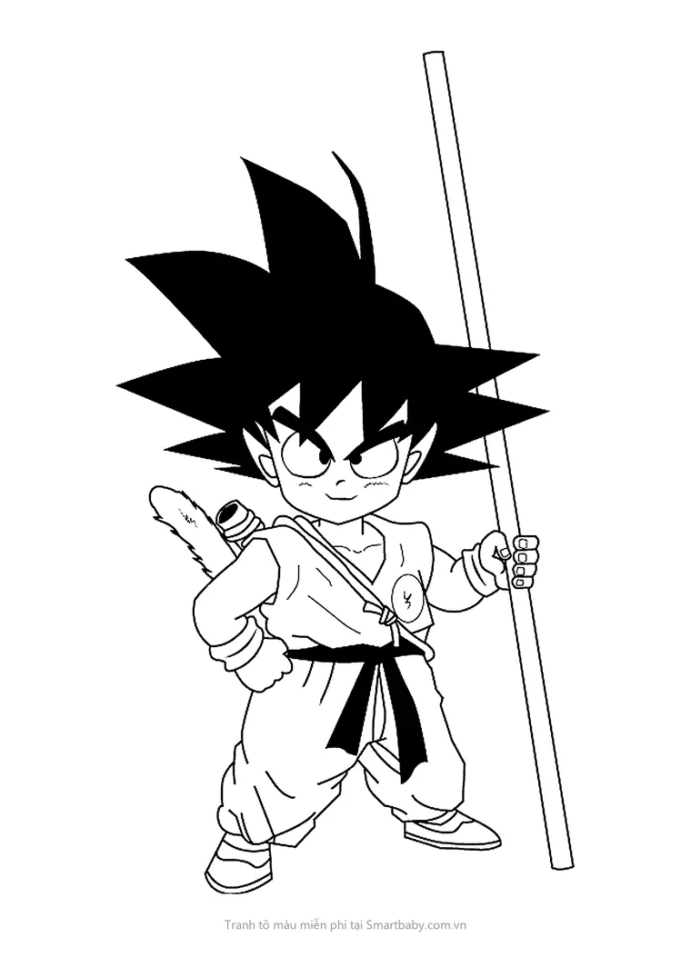 Tranh tô màu Goku – Songoku nhí chống gậy như ý