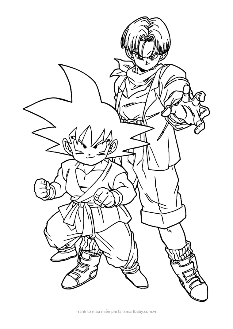 Tranh tô màu Goku – Goku nhí cùng Trunks