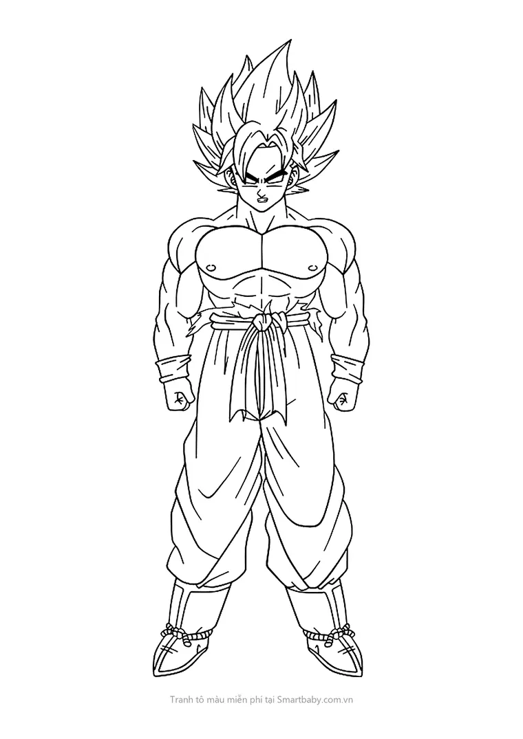 Tranh tô màu Goku – Goku Super Saiyan cởi trần đứng nghiêm