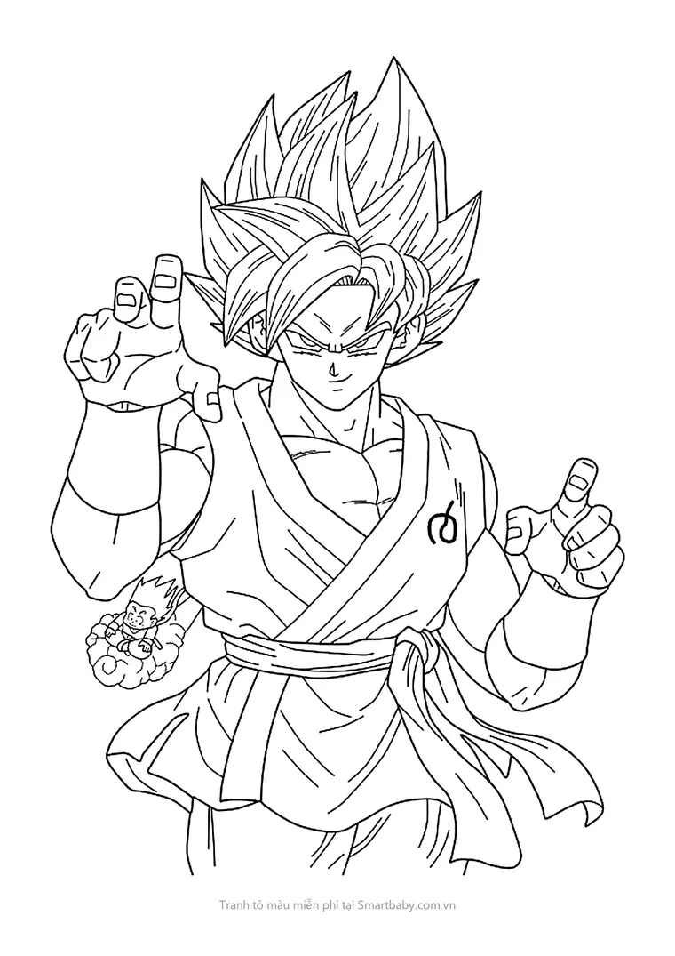 Tranh tô màu Goku – Goku lớn và Goku nhí trên cân đẩu vân