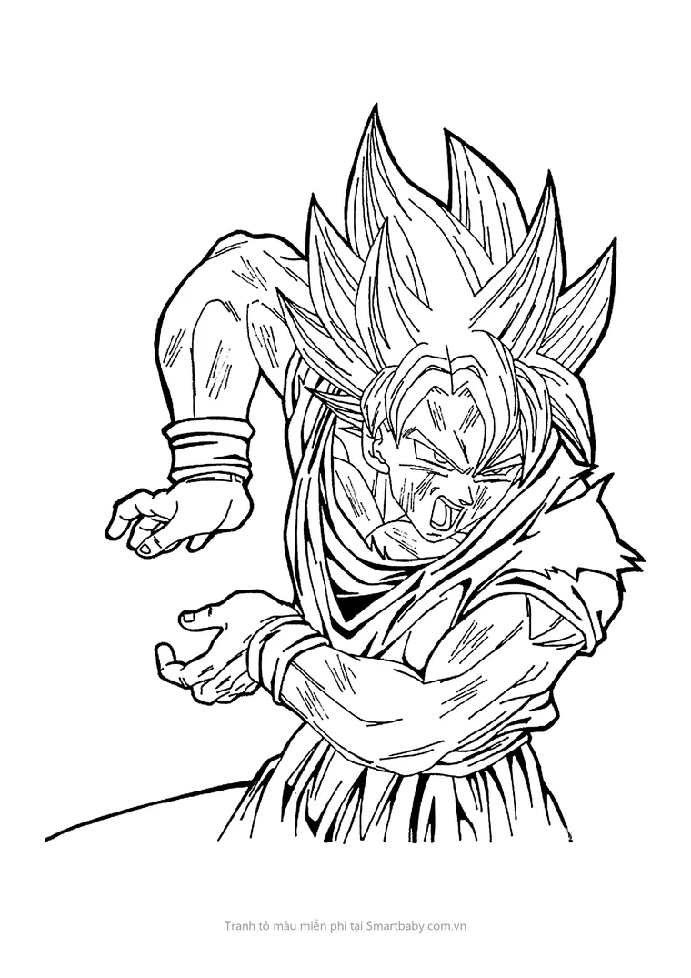 Tranh tô màu Goku – Goku Super Saiyan gồng tay tụ khí