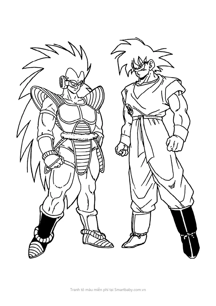 Tranh tô màu Goku – Goku đứng đối mặt Raditz