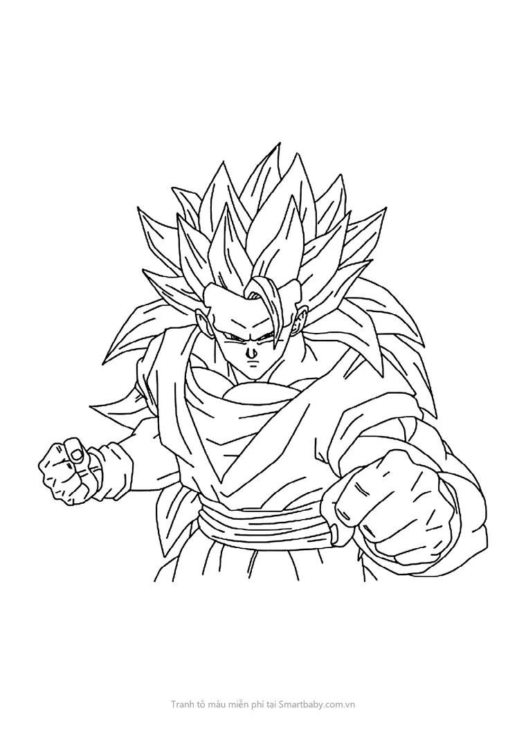 Tranh tô màu Goku – Goku Super Saiyan 3 tung cú đấm