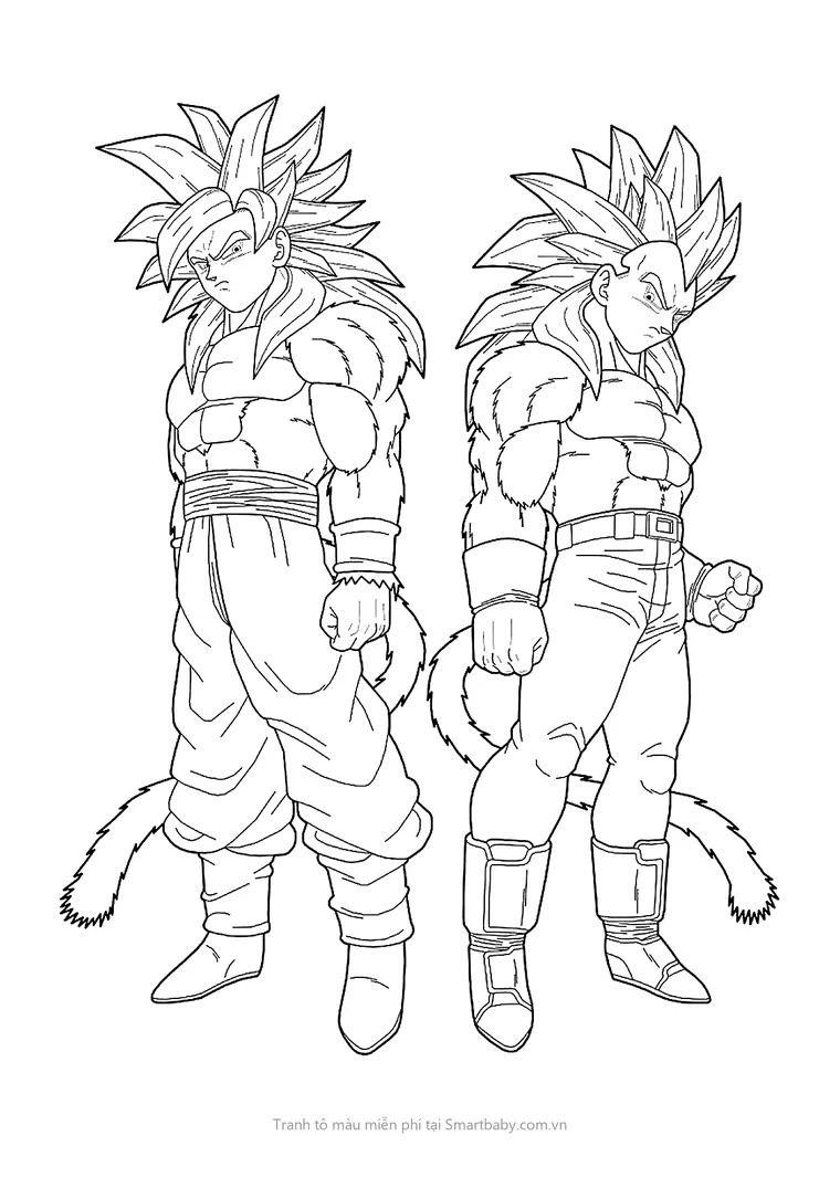 Tranh tô màu Goku – Goku và Vegeta Super Saiyan 4