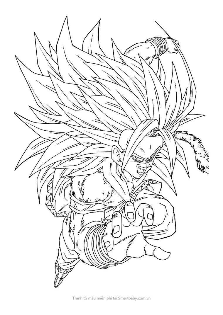 Tranh tô màu Goku – Goku tóc dài lao từ trên cao