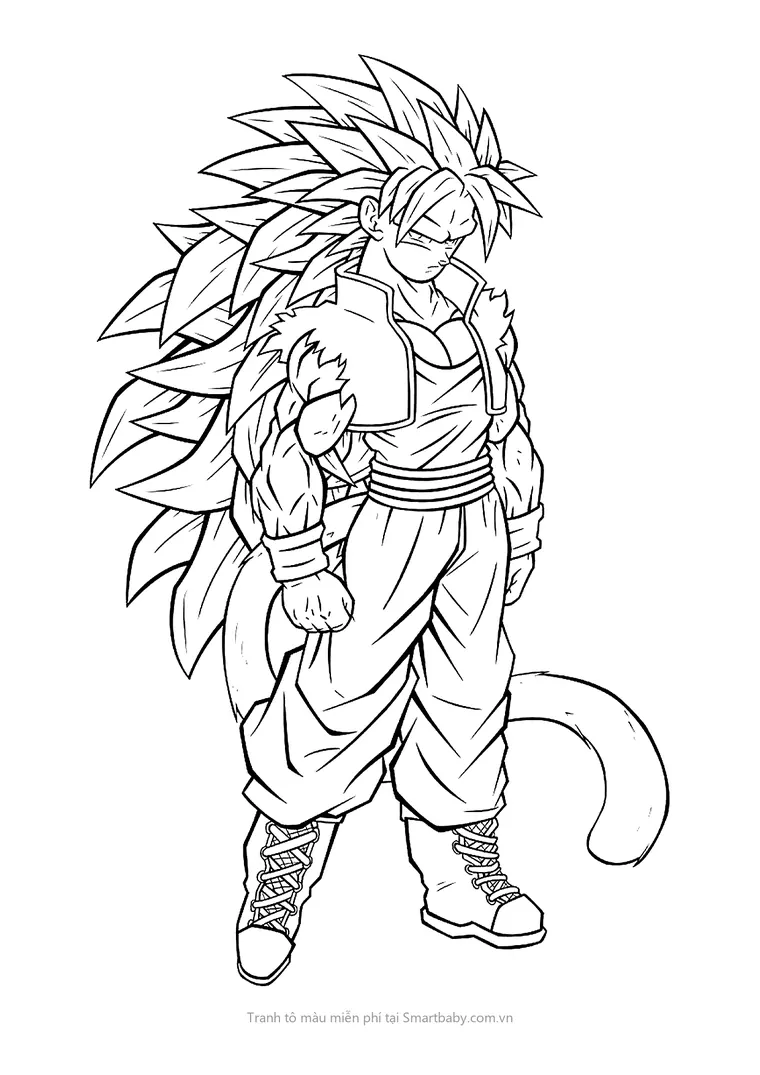 Tranh tô màu Goku – Goku tóc dài có đuôi đứng nghiêm