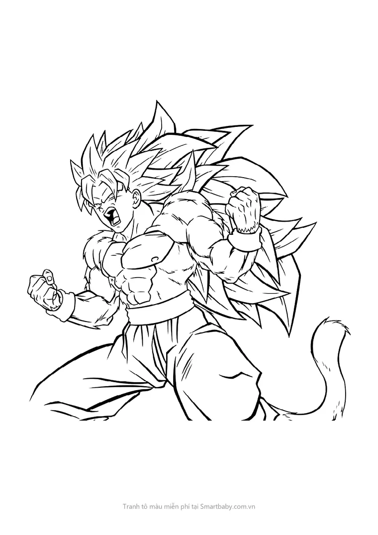 Tranh tô màu Goku – Goku gào lên biến hình, tóc dài tung bay