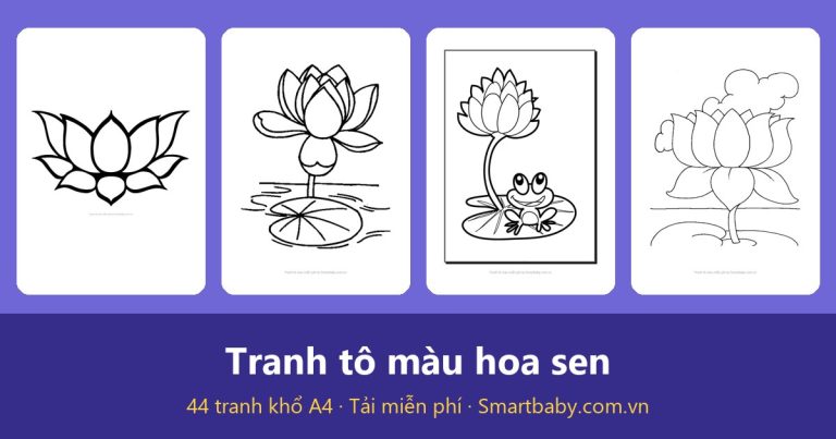 Tranh tô màu hoa sen: 44 mẫu sen nở, nụ sen và đầm sen