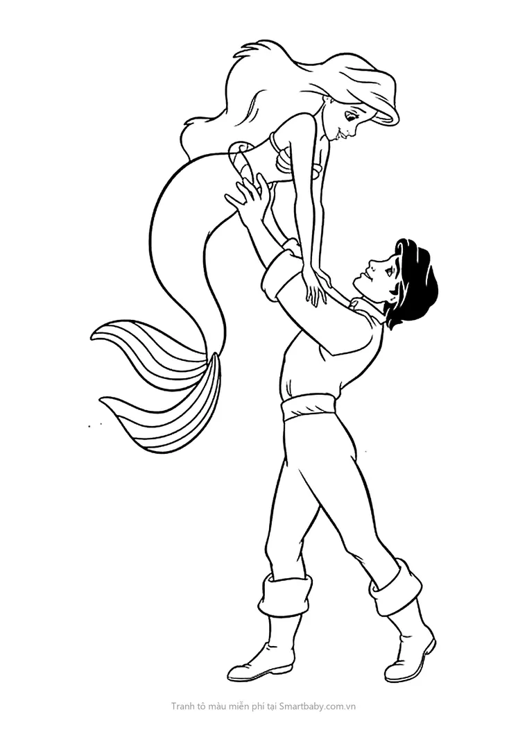 Tranh tô màu nàng tiên cá – hoàng tử nâng bổng Ariel